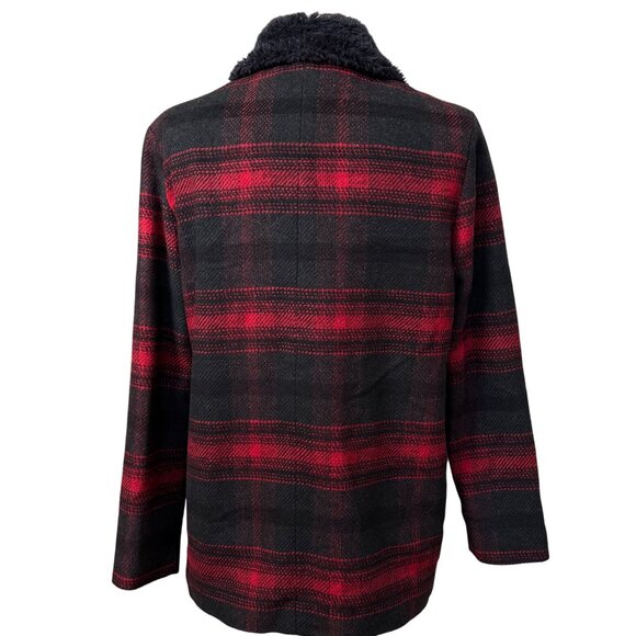 Jack BB Dakoda Rydell Buffalo Wool Blend Plaid Black Red Jacket Faux Collar Med - Picture 4 of 14